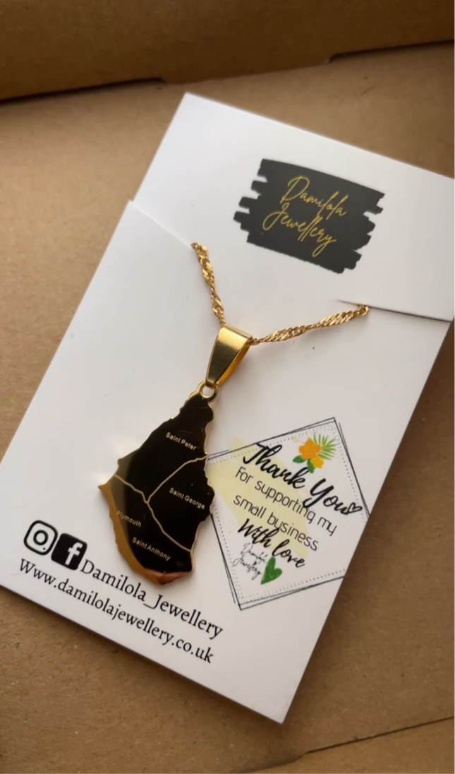 Montserrat Engraved Map Necklace - Gold