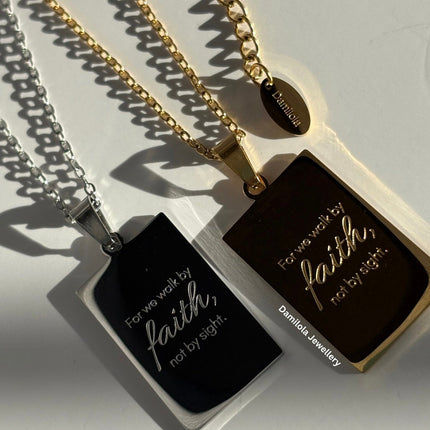 ‘For we walk by faith’ Necklace - Gold/Silver - Double sided