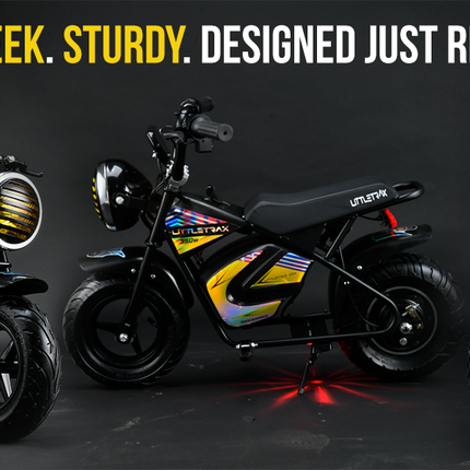 Littletrax 350W Kids Electric Bike – Ages 3 to 12+ ride on mini monkey bike - 3 speed, Bluetooth music, horn, lights, 36v