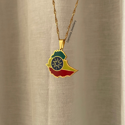 Ethiopia Flag Map Necklace - Silver/Gold