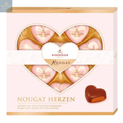 Foiled milk chocolate praline hearts in gift box