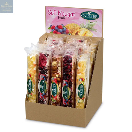 Fruit mix of soft nougat bars in display - tropical fruit, wild berry & strawberry