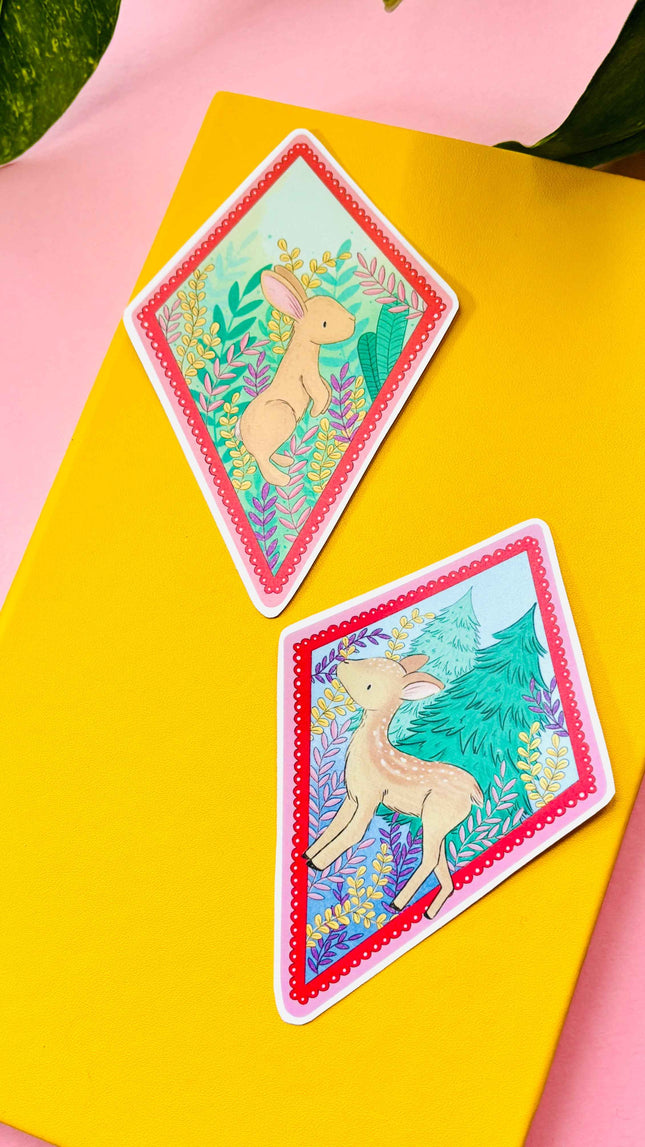 Pastel Deer or Bunny Pink Scalloped Vinyl Sticker