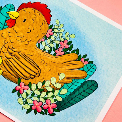 Mother Hen Spring Illustrated Signed Mini Art Print