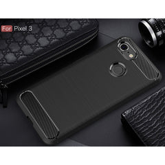 Brushed Texture Carbon Fiber Shockproof TPU Case for Google Pixel 3, For Google Pixel 3, Google Pixel 3