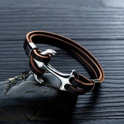 Genuine Leather Anchor Bracelet Brown
