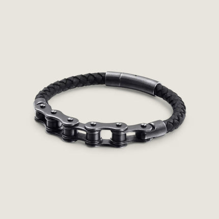 Black Bicycle Stainless Steel Leather Bracelet