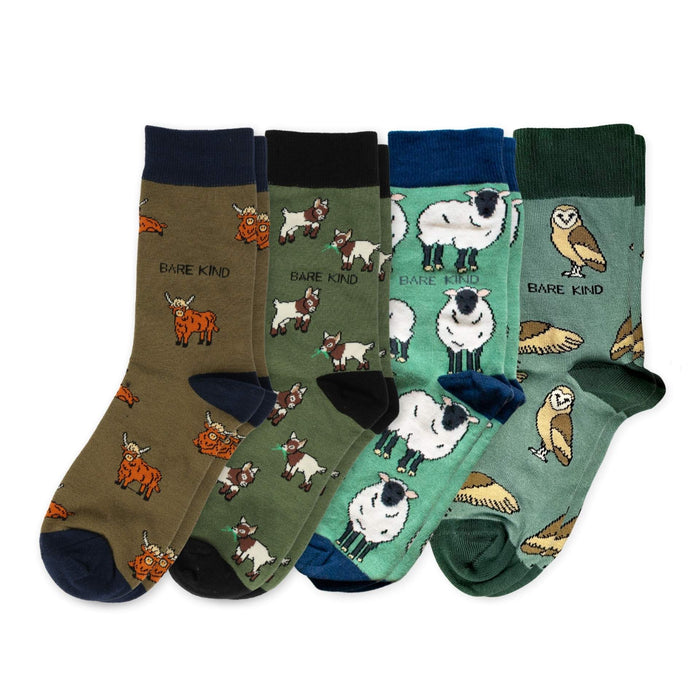 Green Farm Animals Bundle of 4 Bamboo Sock Set