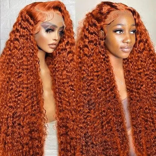 Raw Hair Deep Wave Curly 350 Orange Ginger 100% Human Hair Wig HD Glueless Lace Front Wig 13X4 Lace Frontal Wigs for Black Women