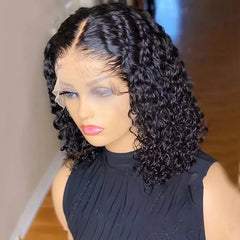 10-16 Inch Water Wave Curly Short Bob Style 13x4 4x4  Frontal Lace Hair Wig Natural Real Brazilian Human Hair Women's Wig