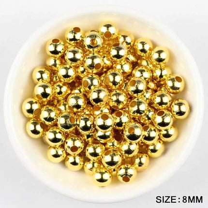 JHNBY Gold Plated Metal beads 2/3/4/5/6/8MM Round Iron Spacer Loose Beads For Jewelry Bracelets Necklace Making DIY Accessories
