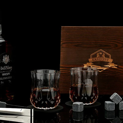 Whiskey Stones & Glasses Set, Granite Ice Cube For Whisky, Whisky Chilling Rocks In Wooden Box, Best Gift For Dad Husband Men