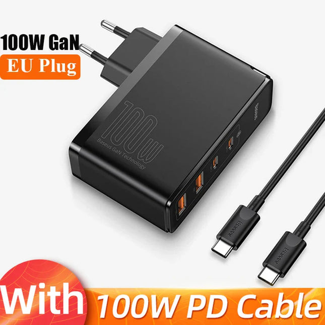 Baseus GaN Charger 100W PD QC USB Fast Charger Type C Quick Charging USB C Phone Charger for iPhone 15 14 13 12 Pro Max Macbook
