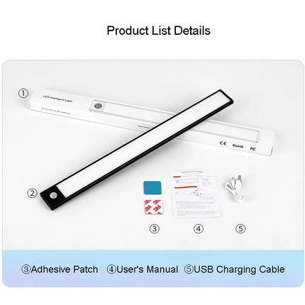 Wireless LED Night Light Motion Sensor 20 40 60 80cm USB Rechargeable Dimmable Wardrobe Lamp for Kitchen Cabinet Staircase Lamp