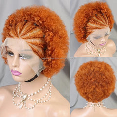 13x4 Lace Front Afro Short Curly Wig Human Hair Precolored Front Braided Afro Curly Human Hair Wig Brazilian Bouncy Curly Hair