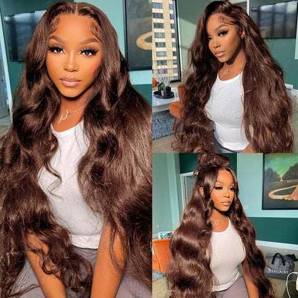 Raw Indian Hair Chocolate Brown Body Wave Colored HD Lace Front Human Hair Wig for Women Preplucked 13X6 Lace Frontal Wigs