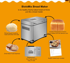 BioloMix Stainless Steel 19-in-1 Automatic Bread Maker,650W Programmable Bread Machine with 3 Loaf Sizes Fruit Nut Dispenser