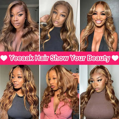 13x4 Highlight P4/27 Body Wave Lace Frontal Human Hair Wig Honey Blonde Colored 13x6 HD Lace Front Wigs for Women Pre Plucked