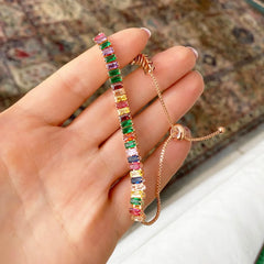 Adjustable Multicolor Tennis Bracelets for Women Ladies Wedding Rainbow Colorful Zircon Charm Bracelet Hand Chain Jewelry DZH043