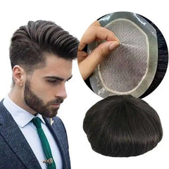 Wholesale  Swiss Lace Human Hair Toupee With Thin Skin PU Invisible Front Hairline Glossy Hair Wig for Men