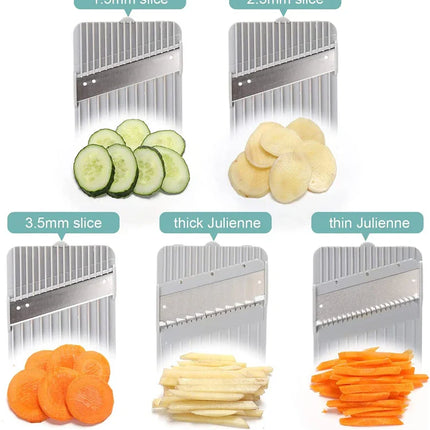 LMETJMA Adjustable Mandoline Slicer Stainless Steel Vegetable Slicer Julienne Safe Vegetable Dicer Onion Carrot Slicer KC0420