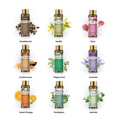 9pcs 10ml Diffuser Aroma Oil Pure Natural Essential Oils Gift Set Kit Rose Lavender Jasmine Eucalyptus Vanilla Mint Ylang Ylang