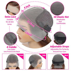 13x6 Light Brown Deep Wave Curly  HD Lace Front Wig Brazilian Remy Human Hair Glueless Lace Frontal Closure Wig for Black Women