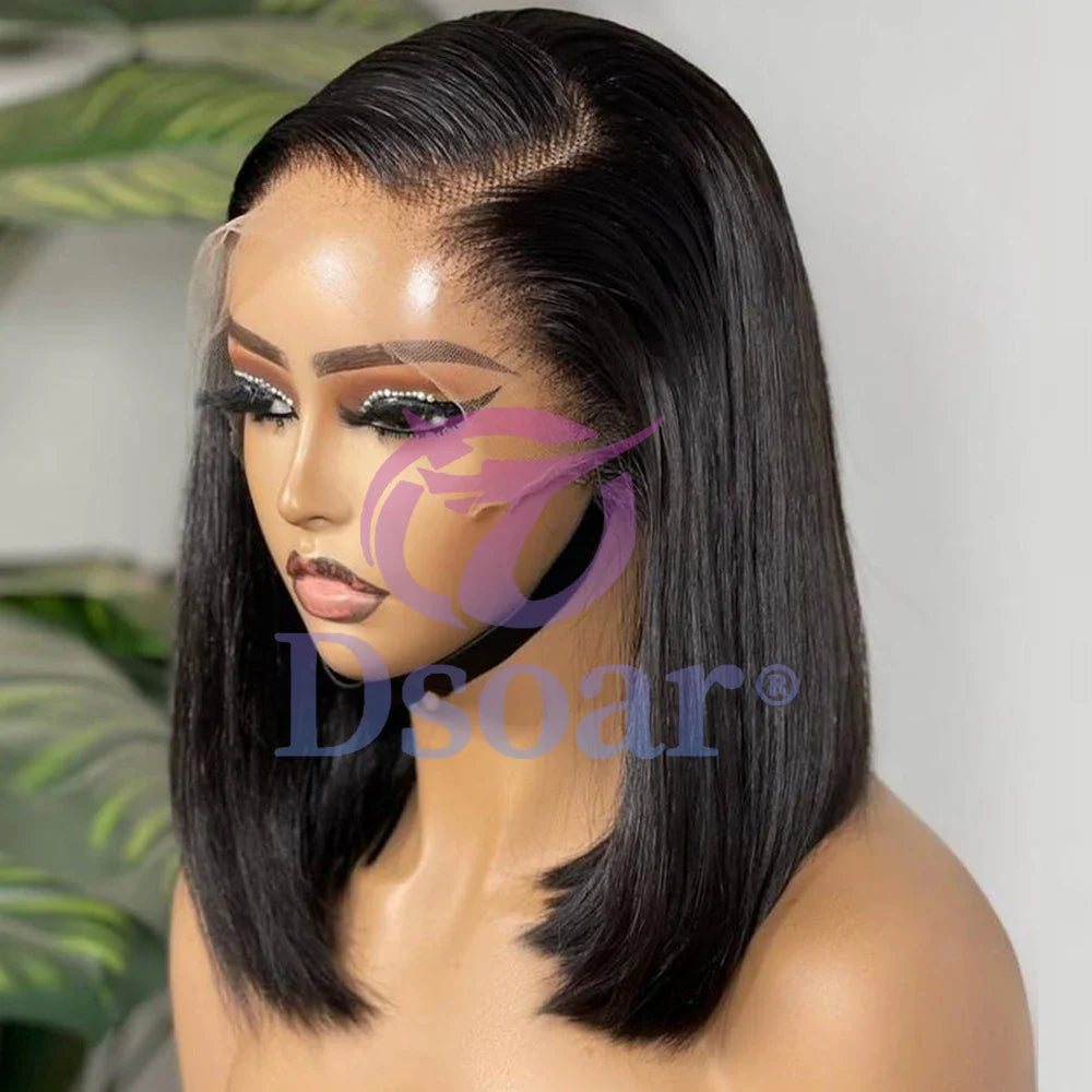 4x4 5x5 HD Lace Front Brazilian Hair Wig Glueless Bone Straight Short Bob Raw Brazilian Cuticle Alignment Double Drawn Hair