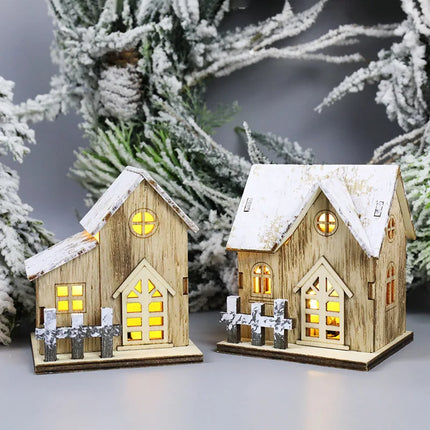 Christmas LED Light Wooden House Luminous Cabin Merry Christmas Decorations for Home DIY Xmas Tree Ornaments Kids Gift New Year