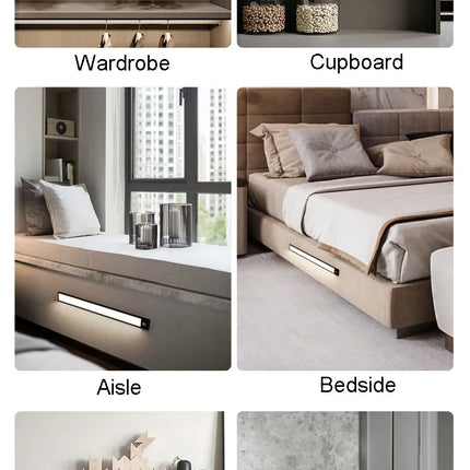 Wireless LED Night Light Motion Sensor 20 40 60 80cm USB Rechargeable Dimmable Wardrobe Lamp for Kitchen Cabinet Staircase Lamp