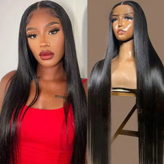 30 Inch 13x4 Pre-Plucked Brazilian Human Hair Wig Straight Transparent Lace Front Bleached Knots Long Length for Black Women