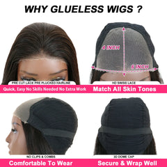 Ready to Ship 100% Natural Human Hair Wigs Wear and Go Long Glueless Human Hair Wigs Lace Front Closure 6x4 Wig for Black Woman