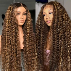 13x6 Highlight Wig Human Hair Deep Wave HD Lace Front Human Hair Wig P4/27 Ombre Brown Blonde Lace Front Wigs for Black Women
