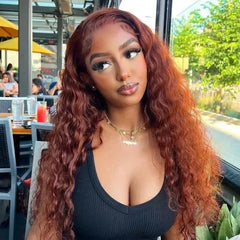 13x4 Reddish Brown Deep Wave Curly Wig Human Hair Hd Full Lace Front Wig Raw Hair hd Lace Frontal Wig for Black Women