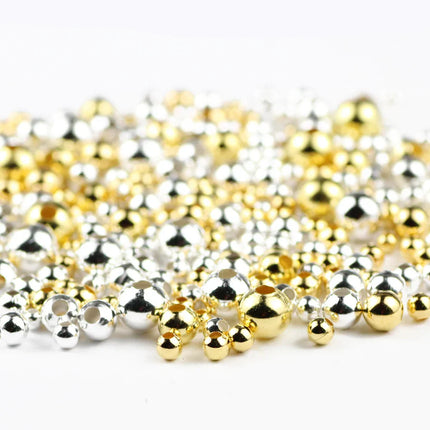 JHNBY Gold Plated Metal beads 2/3/4/5/6/8MM Round Iron Spacer Loose Beads For Jewelry Bracelets Necklace Making DIY Accessories