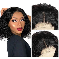 10-16 Inch Water Wave Curly Short Bob Style 13x4 4x4  Frontal Lace Hair Wig Natural Real Brazilian Human Hair Women's Wig