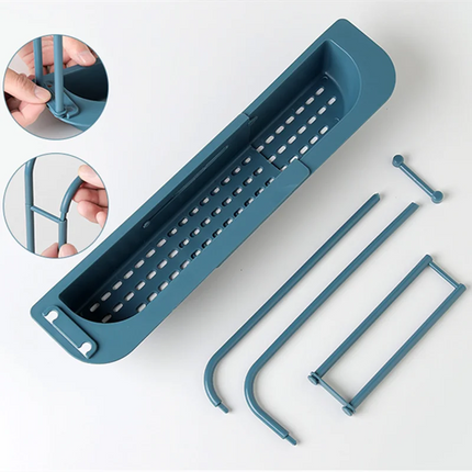 Telescopic Sink Shelf Kitchen Self Draining Rack Soap Sponge Storage Basket Holder Rag Towel Bar Household Supplies