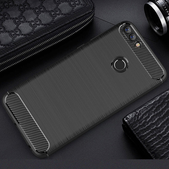 For Huawei  P smart / Enjoy 7S Brushed Texture Carbon Fiber Shockproof TPU Protective Back Case, For Huawei P smart / Enjoy 7S