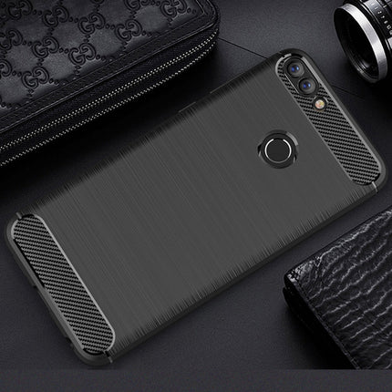 For Huawei  P smart / Enjoy 7S Brushed Texture Carbon Fiber Shockproof TPU Protective Back Case, For Huawei P smart / Enjoy 7S