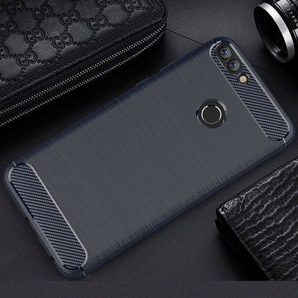 For Huawei  P smart / Enjoy 7S Brushed Texture Carbon Fiber Shockproof TPU Protective Back Case