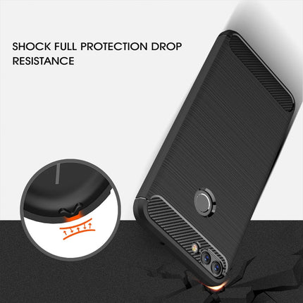 For Huawei  P smart / Enjoy 7S Brushed Texture Carbon Fiber Shockproof TPU Protective Back Case