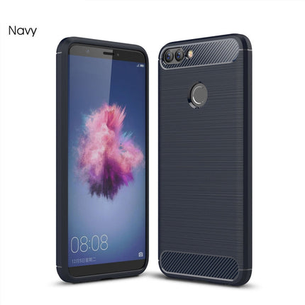 For Huawei  P smart / Enjoy 7S Brushed Texture Carbon Fiber Shockproof TPU Protective Back Case