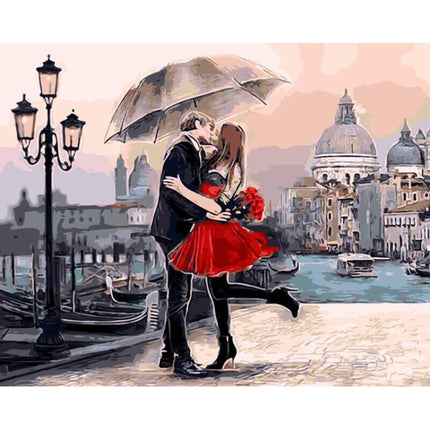DIY Creative Paint By Numbers Oil Painting Kiss Lovers Art Painting without Framework, Size: 40*50 cm, Kiss Lovers Art Painting