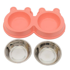 2 in 1 Stainless Steel  Bowls, Anti-slippery Mat Cartoon Shape Detachable Pets Bowls, Random Color Delivery