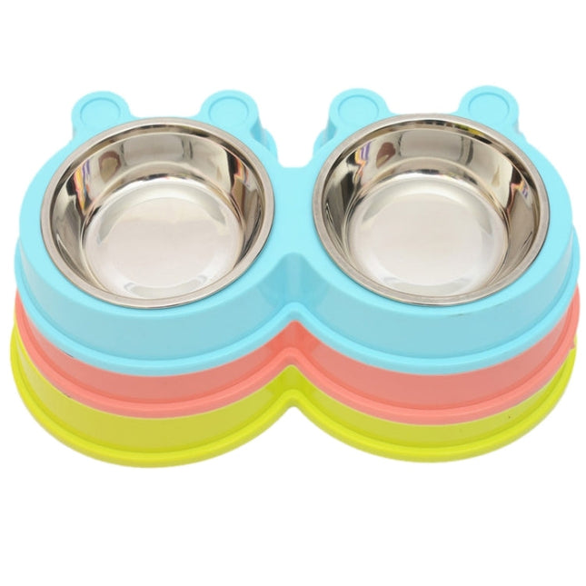 2 in 1 Stainless Steel  Bowls, Anti-slippery Mat Cartoon Shape Detachable Pets Bowls, Random Color Delivery