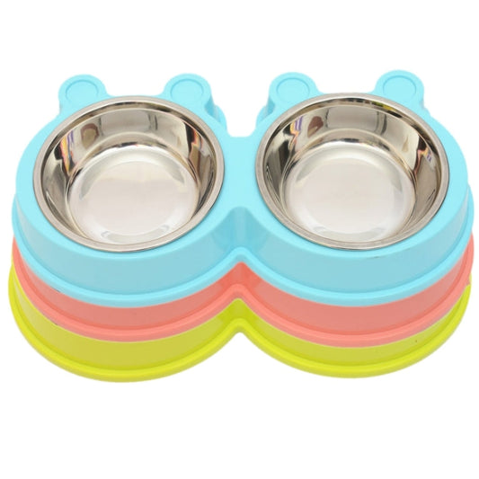 2 in 1 Stainless Steel  Bowls, Anti-slippery Mat Cartoon Shape Detachable Pets Bowls, Random Color Delivery