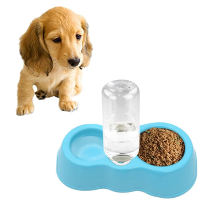 Dog Cat Food Dish + Drinking Water Double Bowls with Automatic Water Dispenser