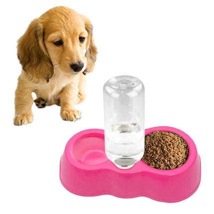 Dog Cat Food Dish + Drinking Water Double Bowls with Automatic Water Dispenser