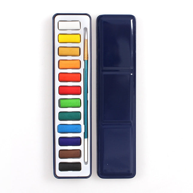 12 Colors Portable Iron Box Solid Watercolor Paints Set for Artist School Student Outdoor Water Color Sketch Painting Stationery