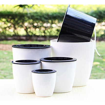 Lazy Flower Pots Automatic Water-absorbing Hydroponic Potted Plants Circular Resin Plastic Flower Pots Double-layer Design Self Watering Planter, Diameter: 13cm, Height: 13.7cm